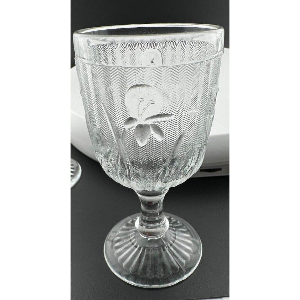 Jeannette Glass Iris and Herringbone Glass Wine Goblets - Set Of 5